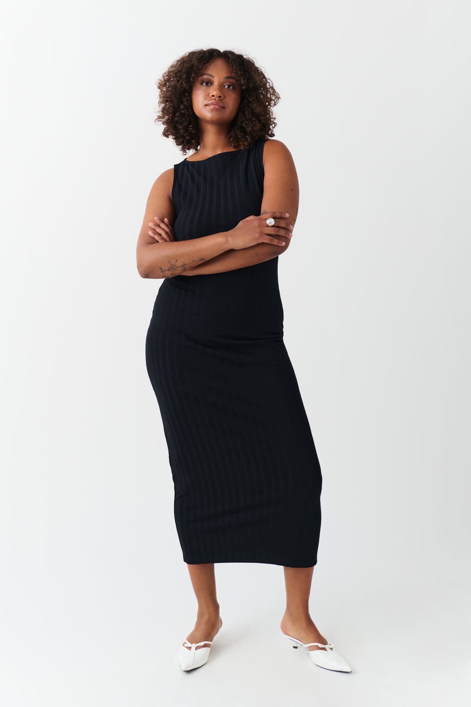 Boatneck rib dress - Noir