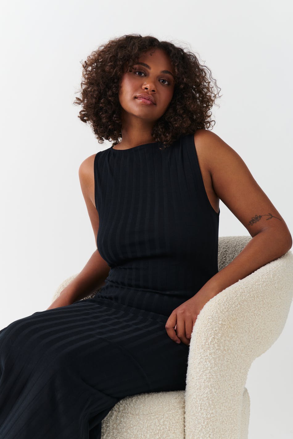 Boatneck rib dress - Noir