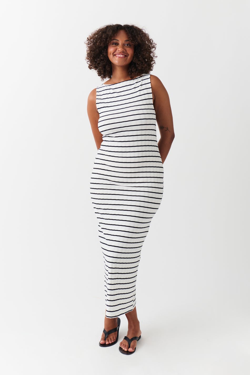Boatneck rib dress - Red stripe