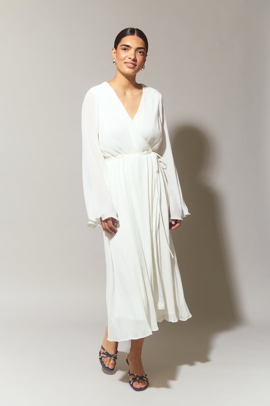 Pleated midi wrap dress - Flower aop