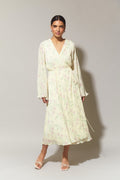 Pleated midi wrap dress - Flower aop