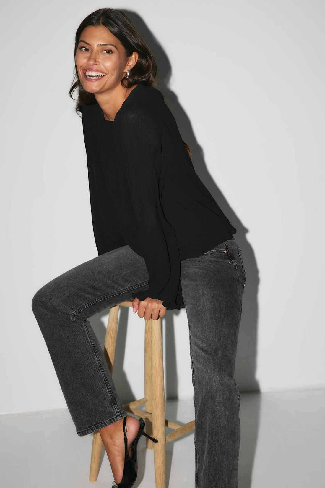 pleated blouse - Noir