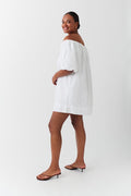 Off shoulder poplin dress - Blanc