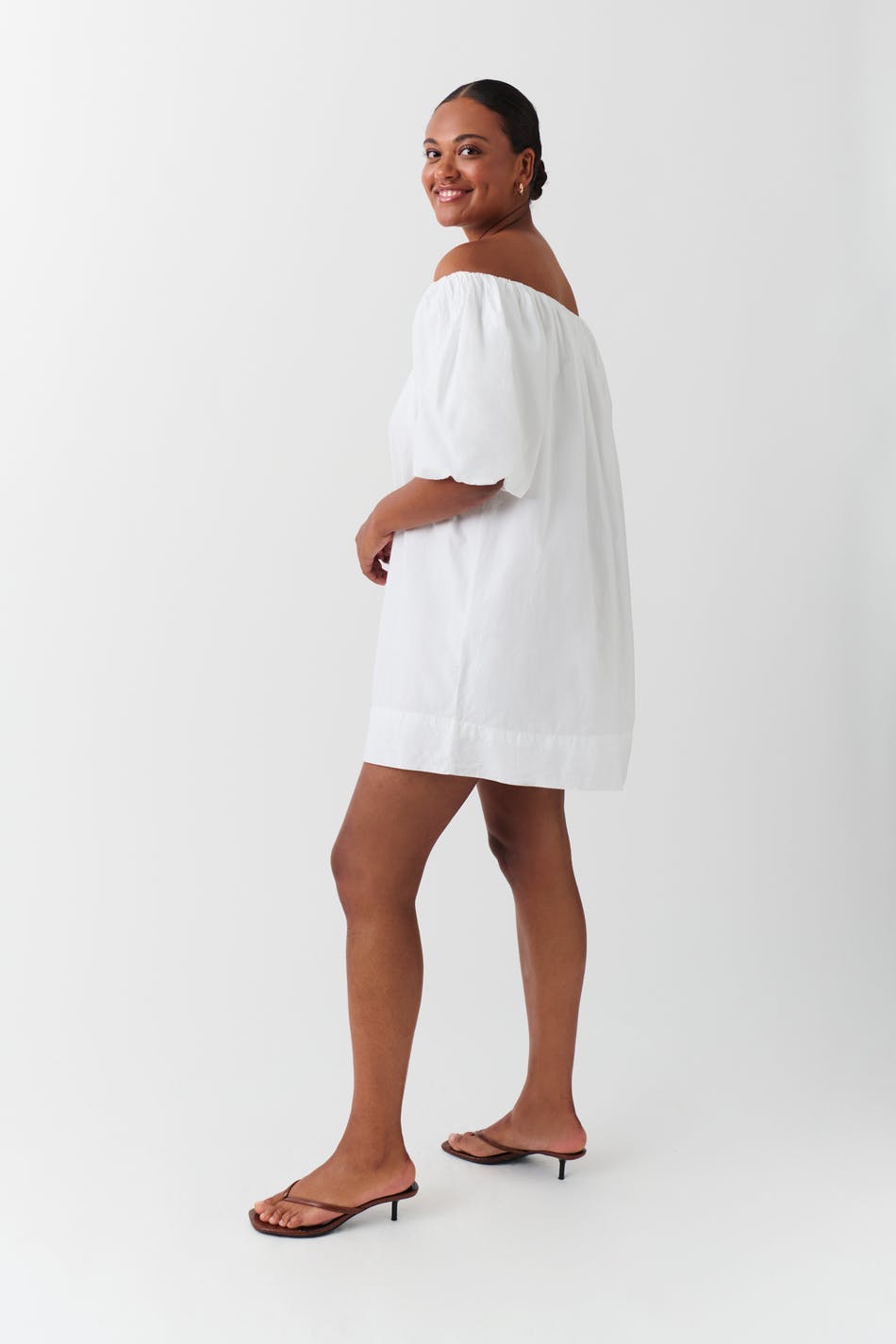 Off shoulder poplin dress - Blanc