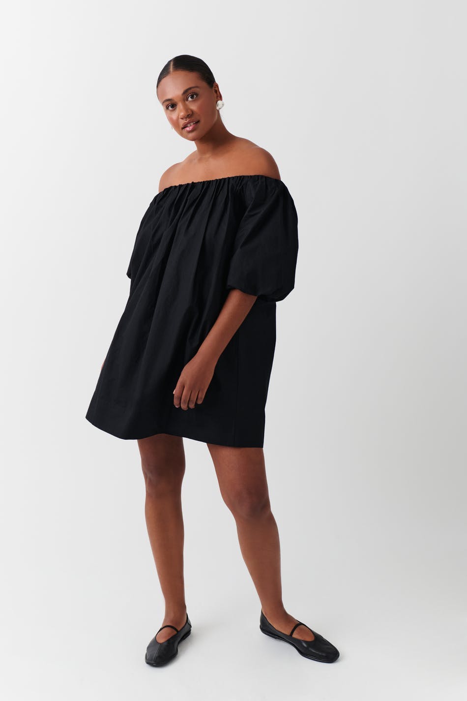 Off shoulder poplin dress - Noir