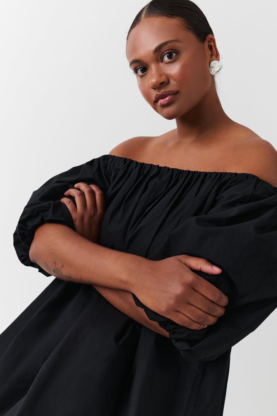 Off shoulder poplin dress - Noir