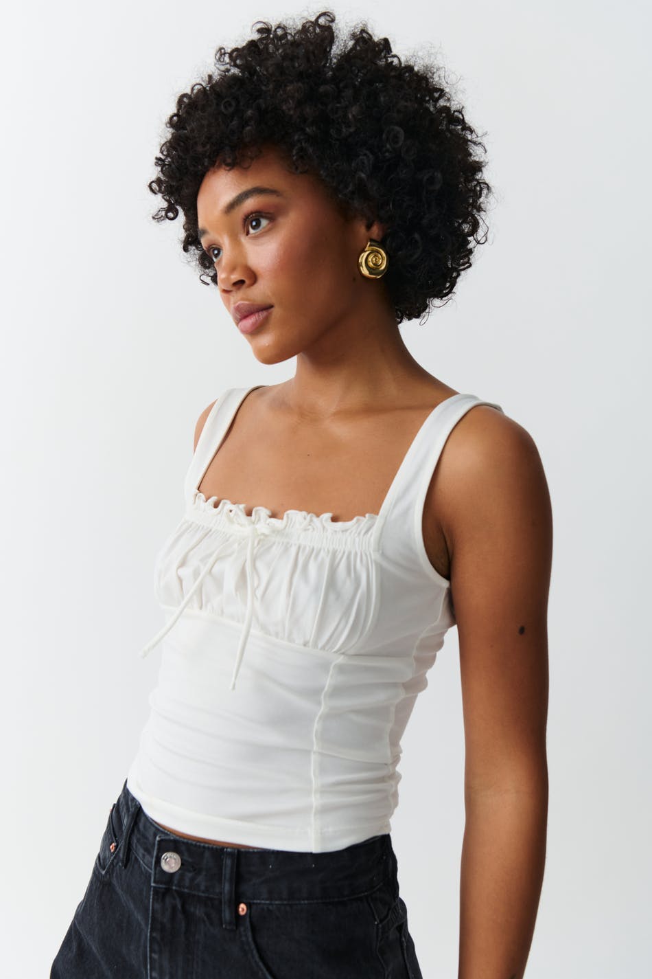 Gathered square neck singlet - Noir