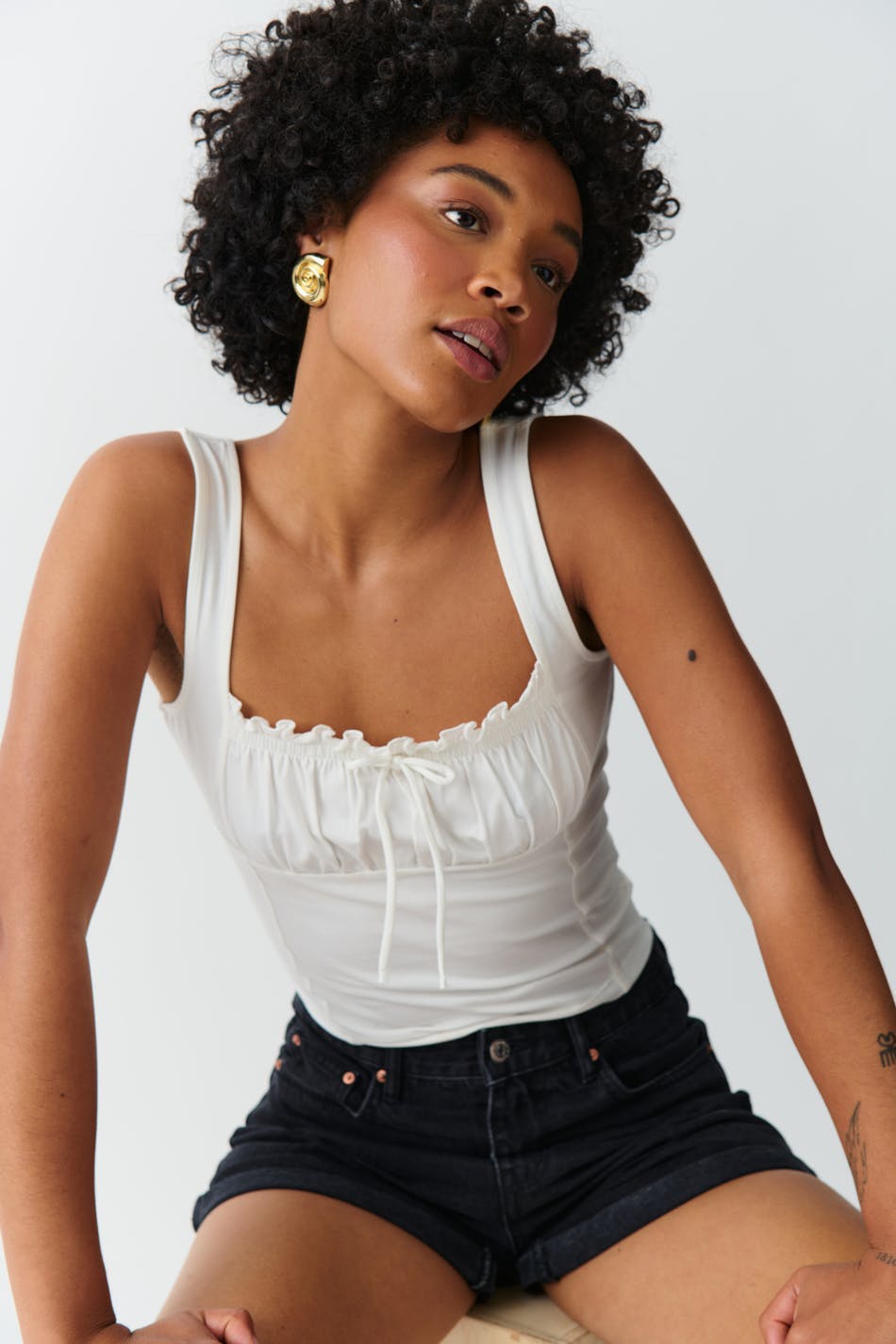 Gathered square neck singlet - Noir