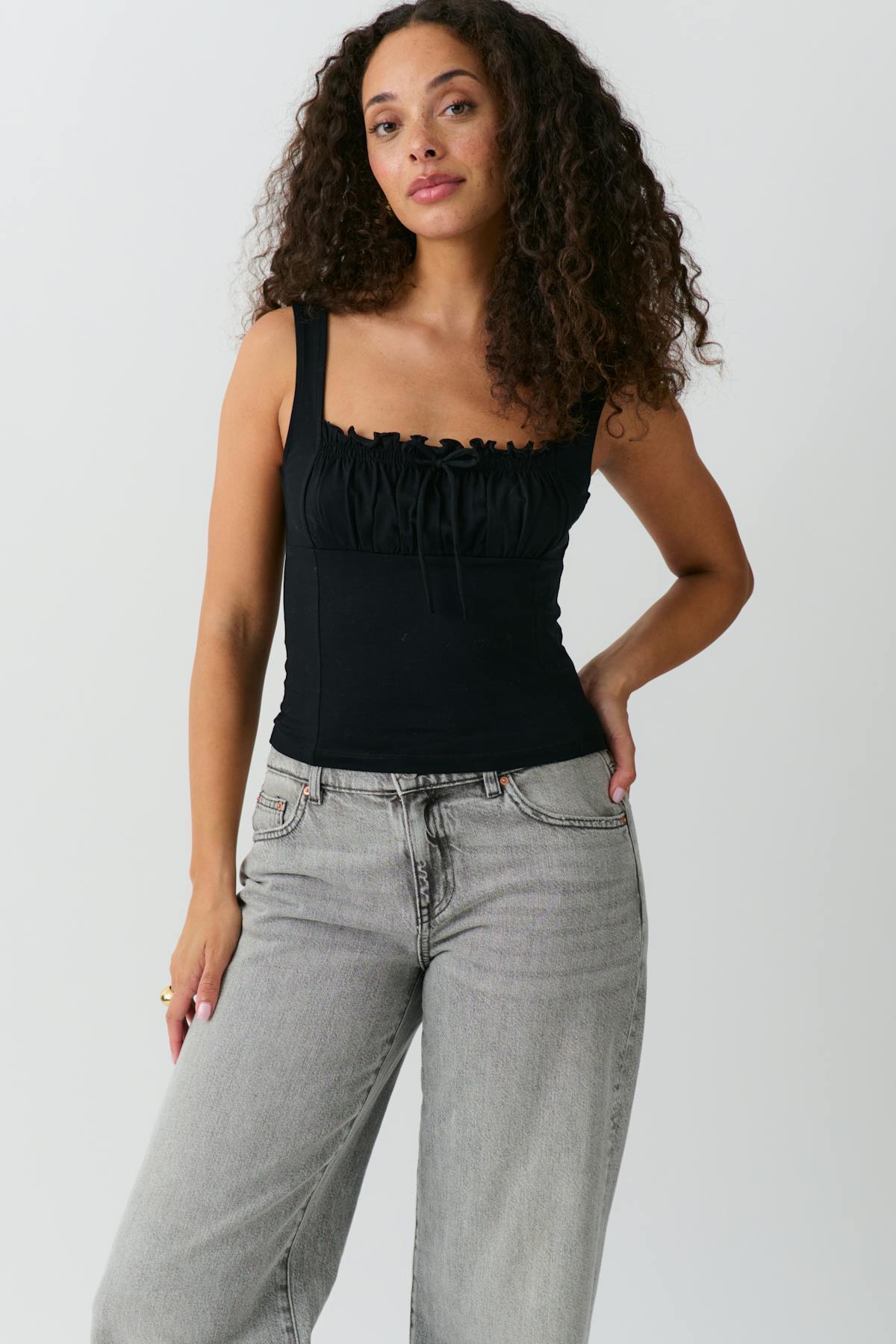 Gathered square neck singlet - Noir