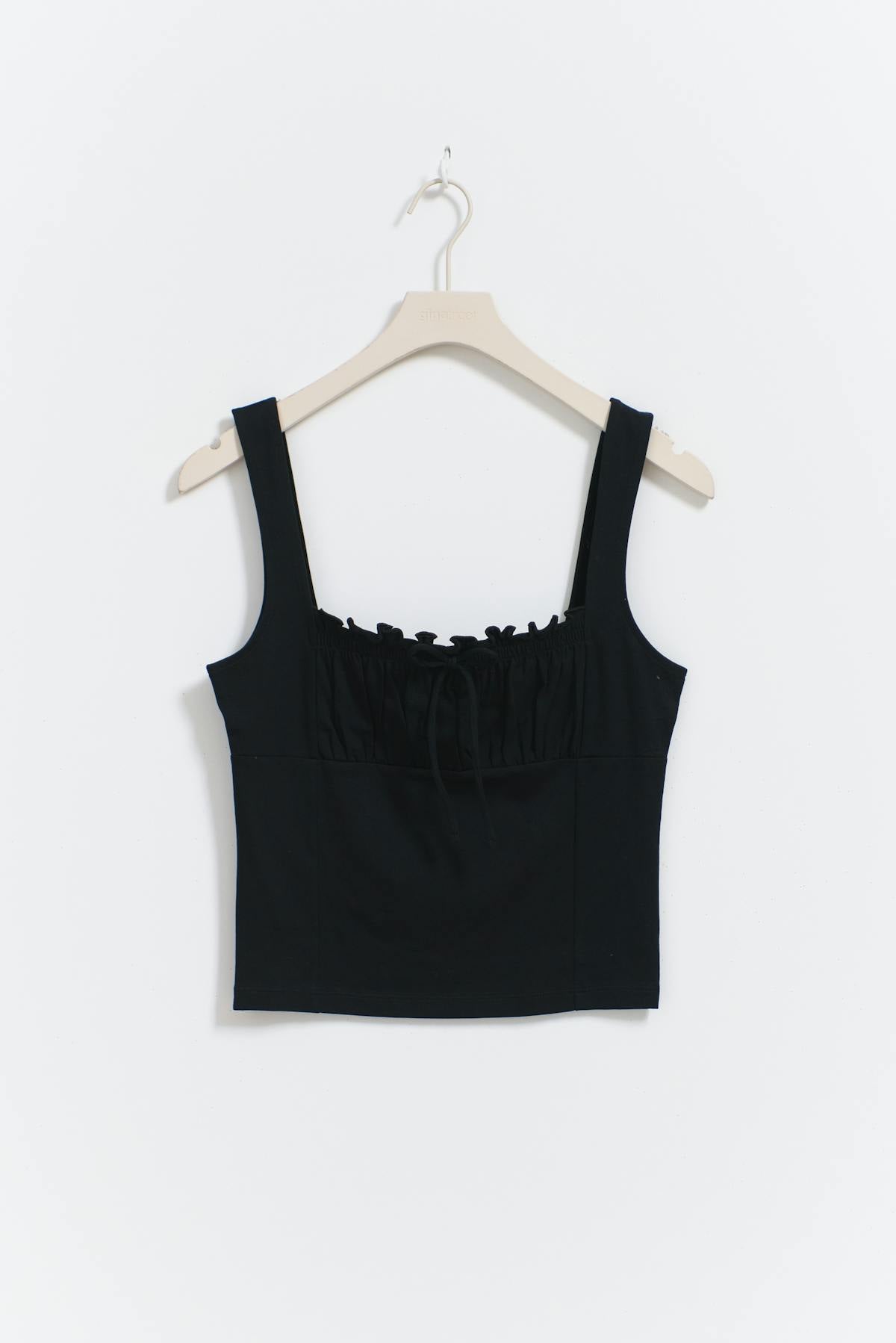 Gathered square neck singlet - Noir