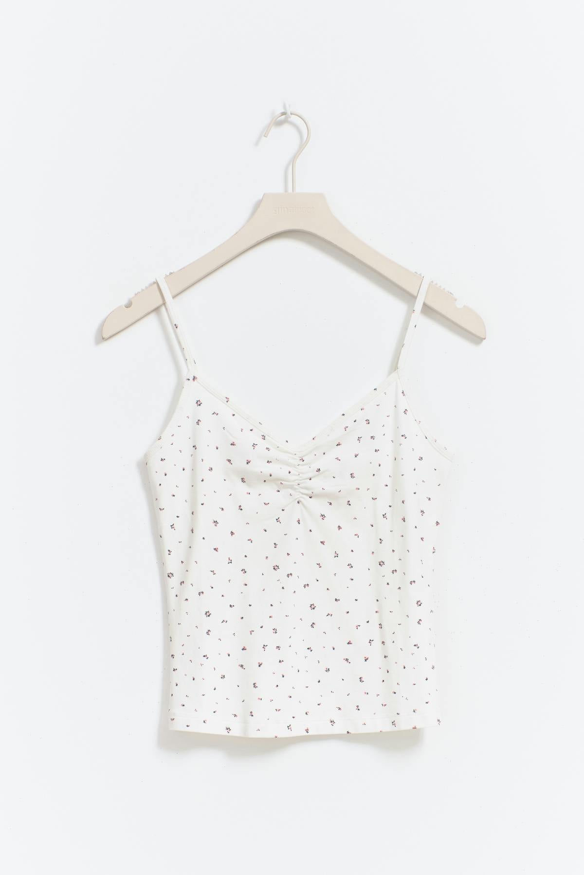 V-neck ruched singlet - Blanc cassé
