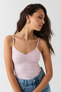 V-neck ruched singlet - Blue ditsy