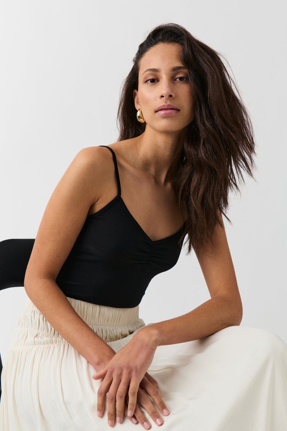 V-neck ruched singlet - Noir