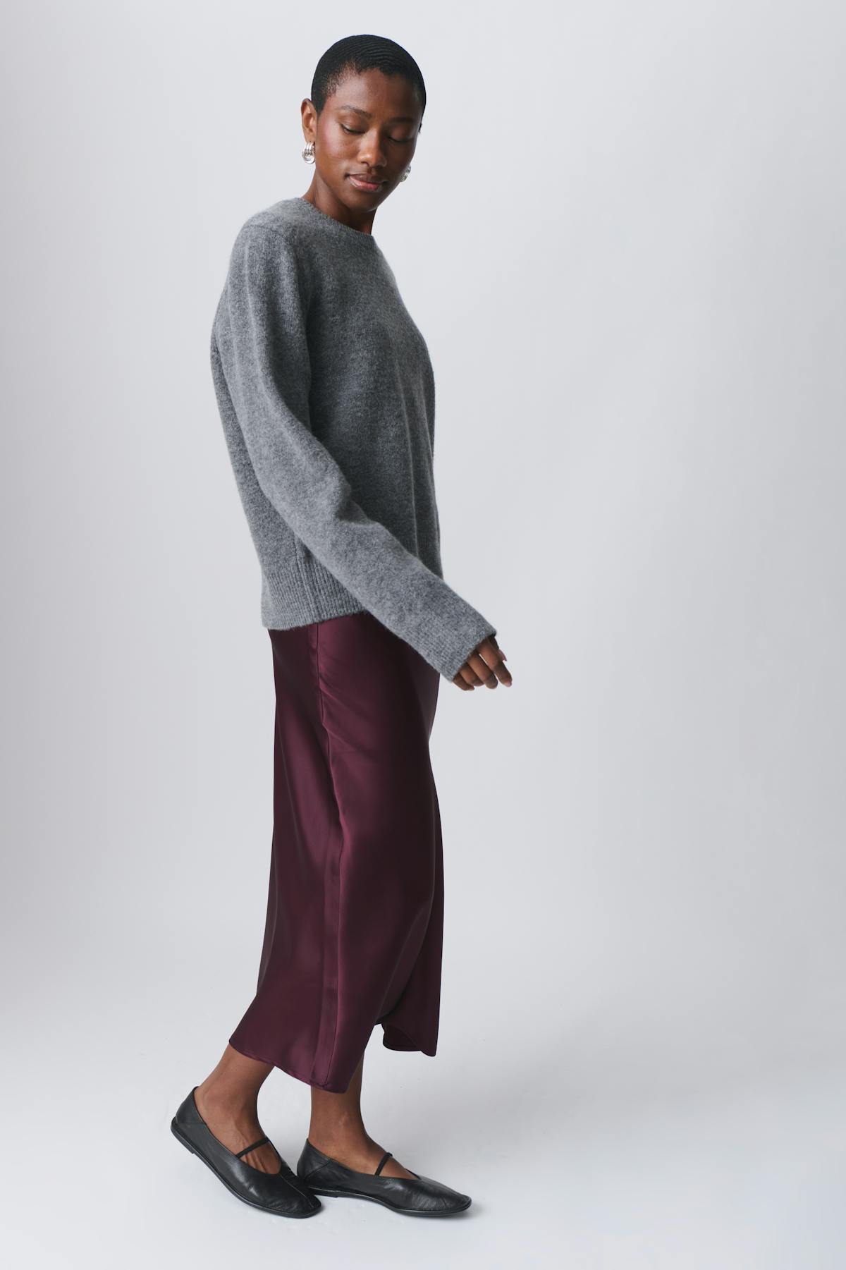 elastic satin midi skirt - Bordeaux