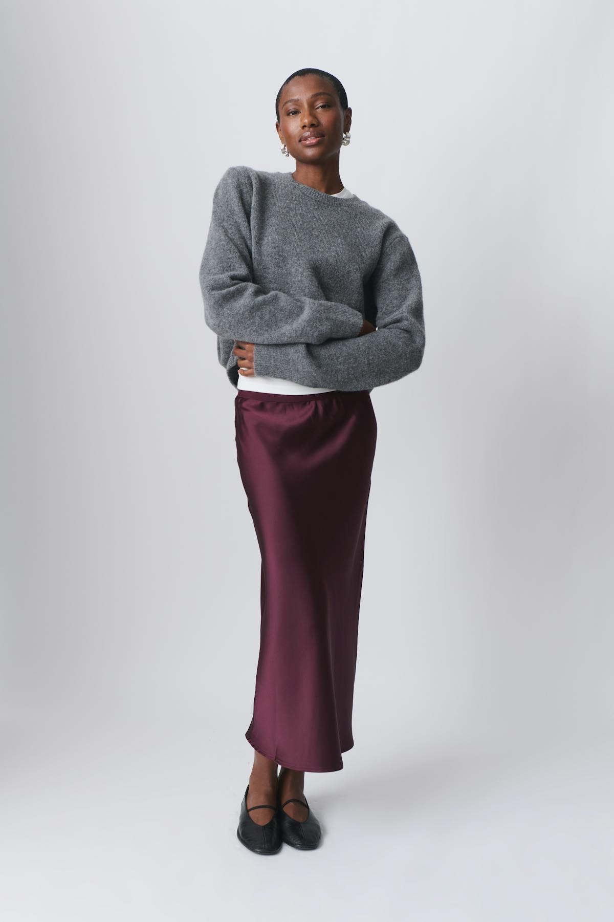 elastic satin midi skirt - Noir