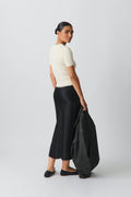 elastic satin midi skirt - Noir
