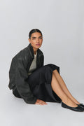 elastic satin midi skirt - Noir