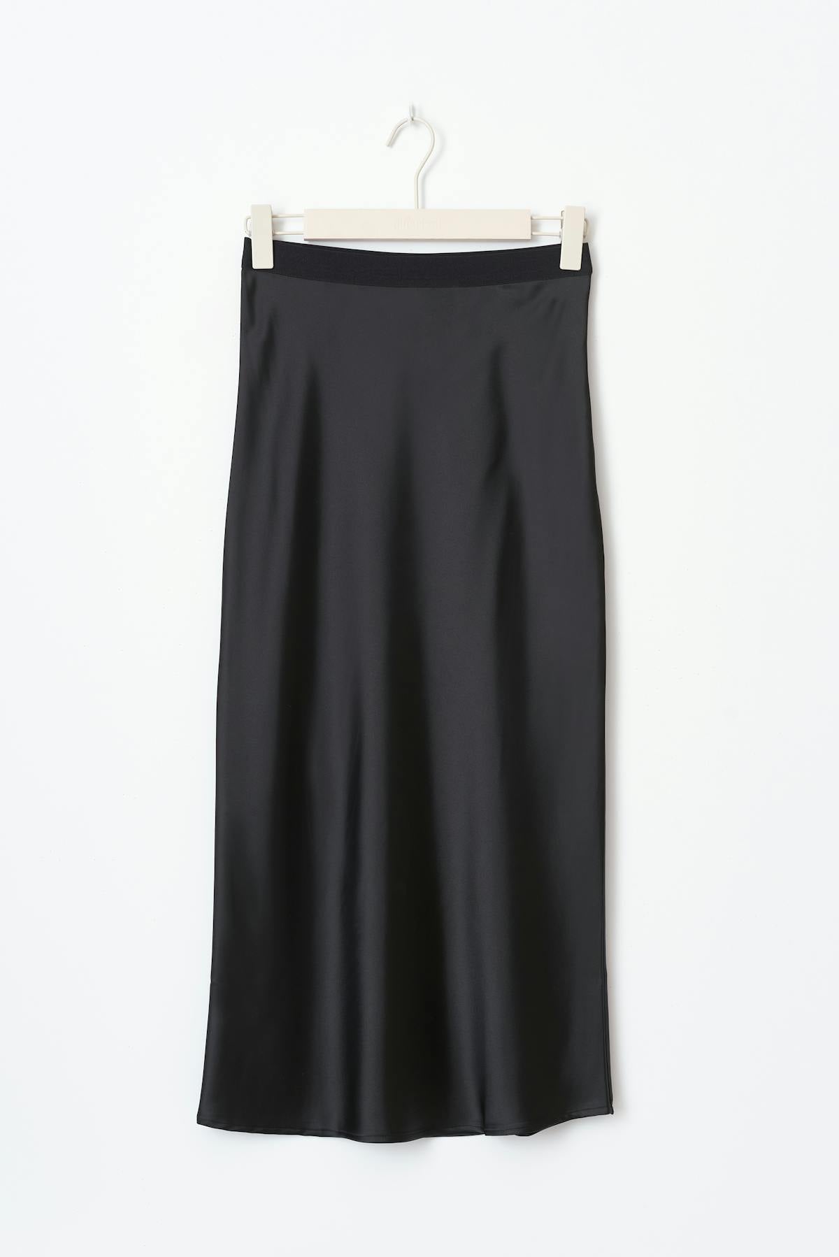 elastic satin midi skirt - Noir