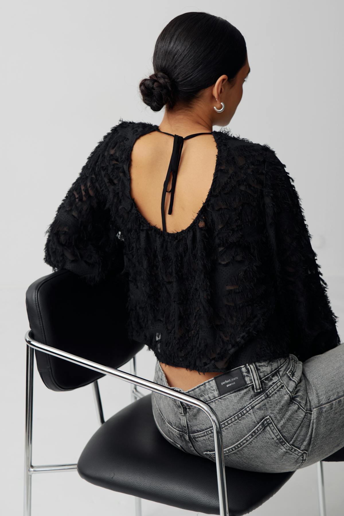 structured open back top - Noir