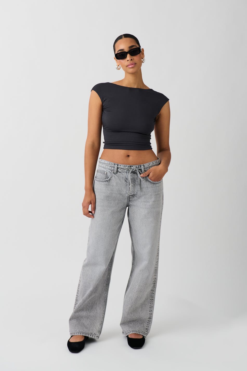 Tie waist baggy jeans - Gris