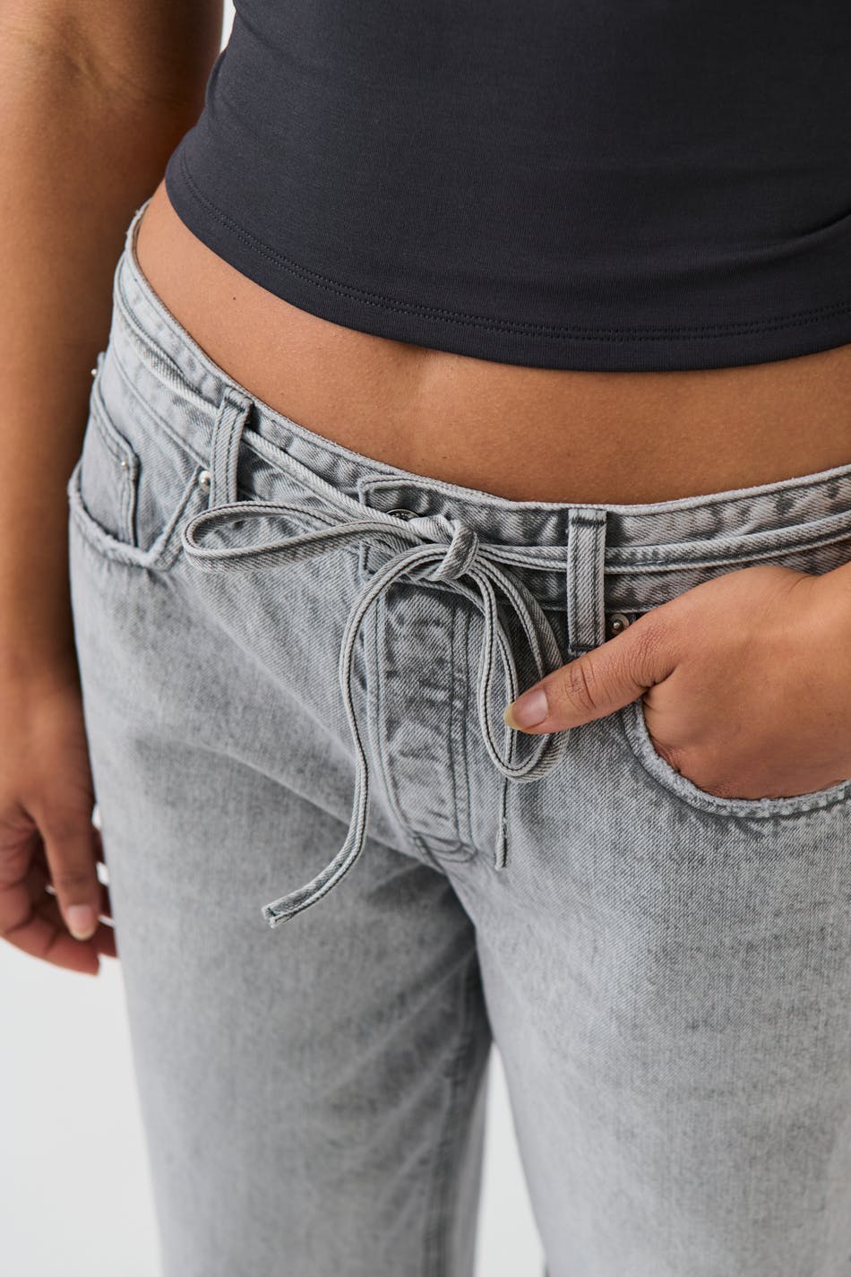 Tie waist baggy jeans - Gris