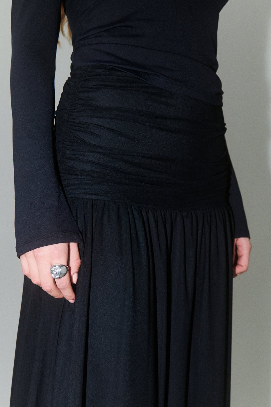 Ruched mesh maxi skirt - Noir