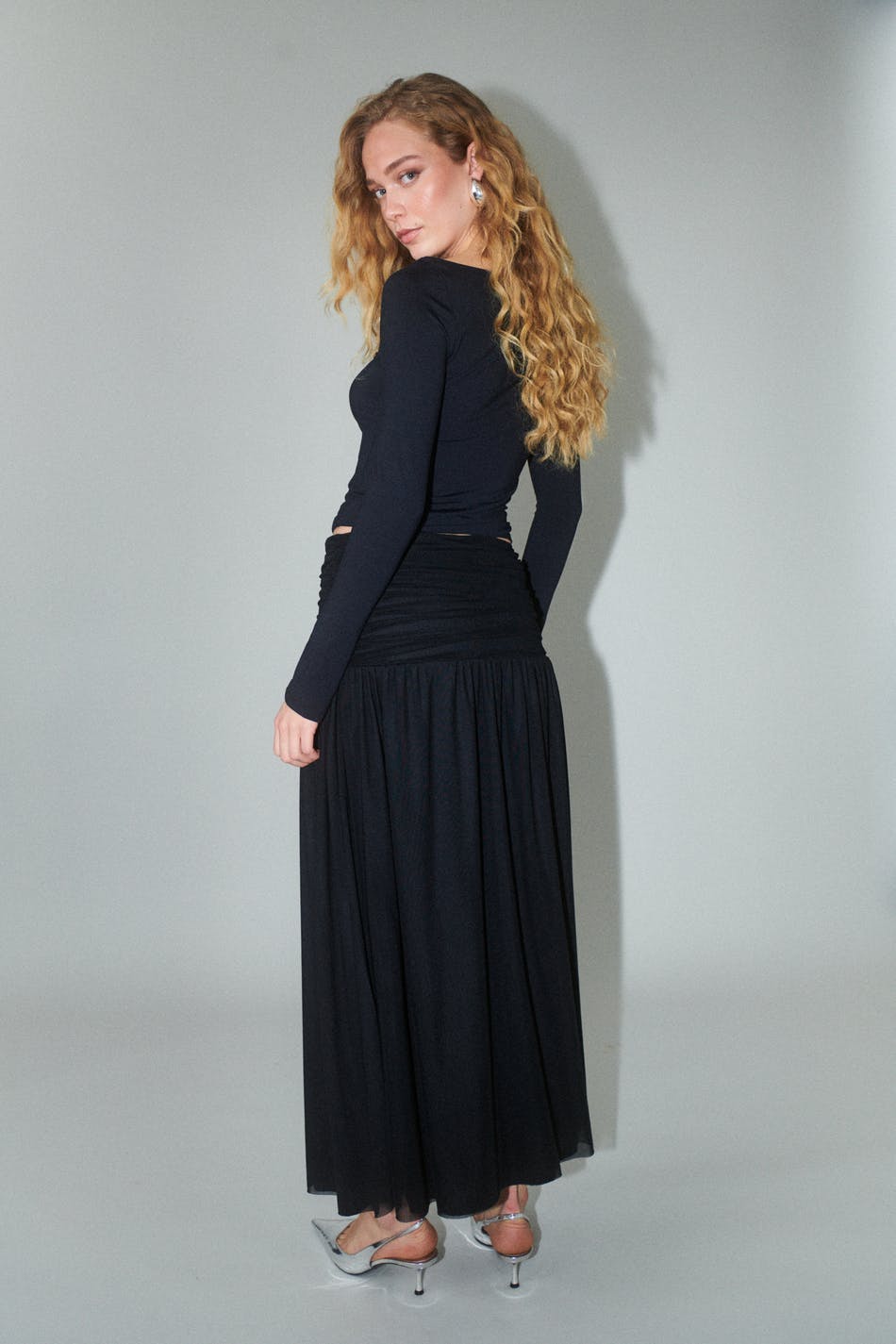 Ruched mesh maxi skirt - Noir