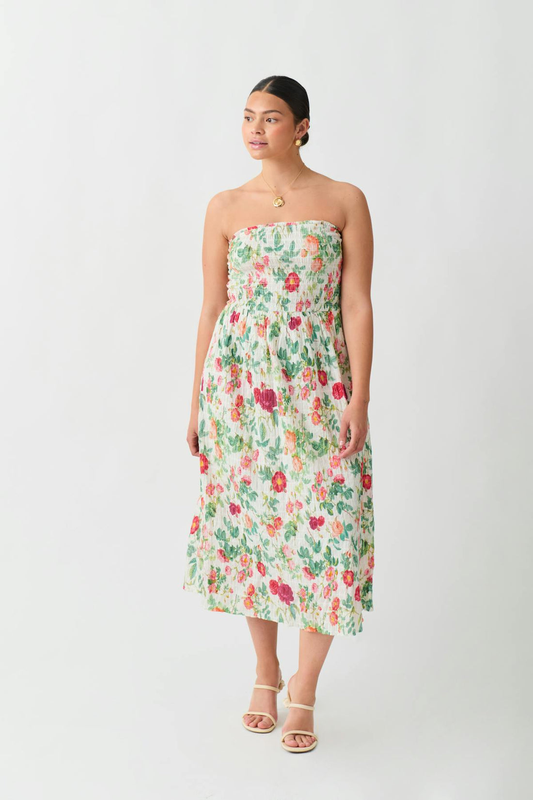 Tube midi smock dress - Pink flower
