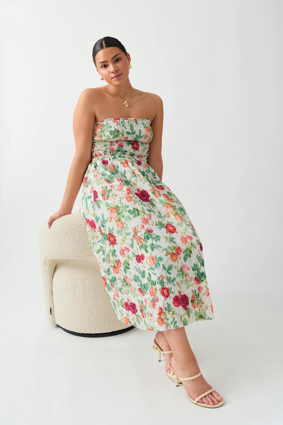 Tube midi smock dress - Pink flower