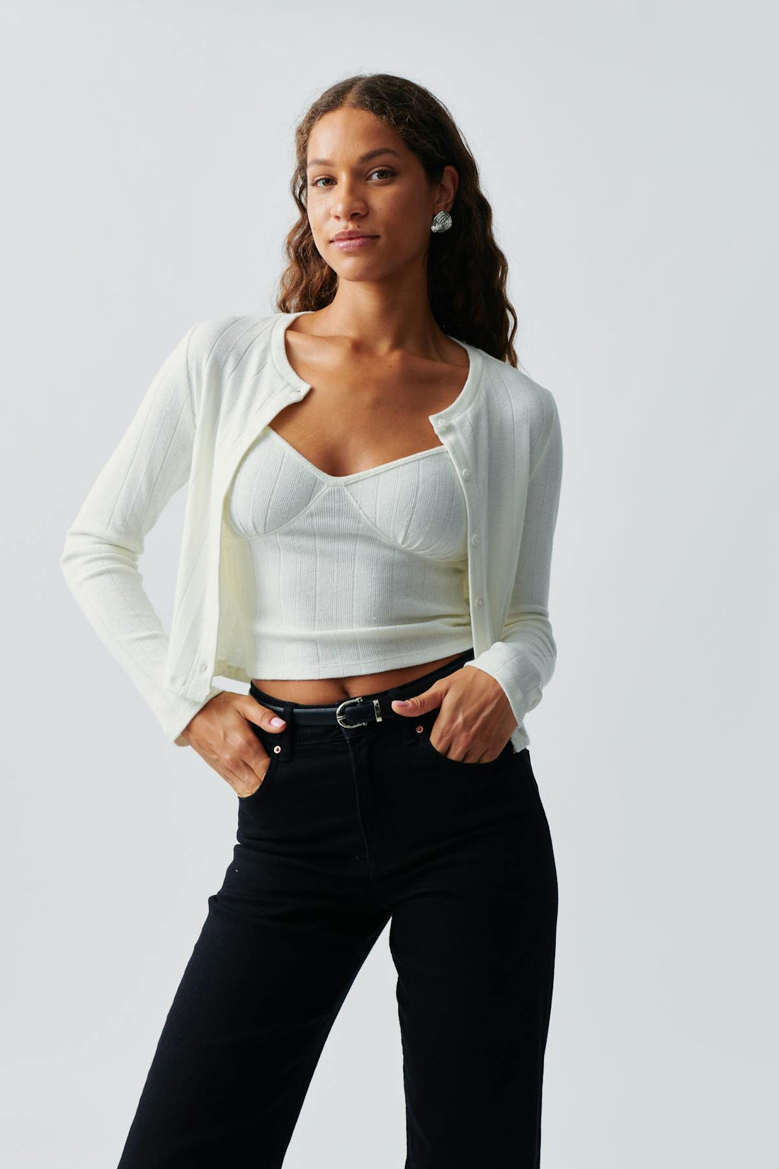 Rib cardigan set - Warm white