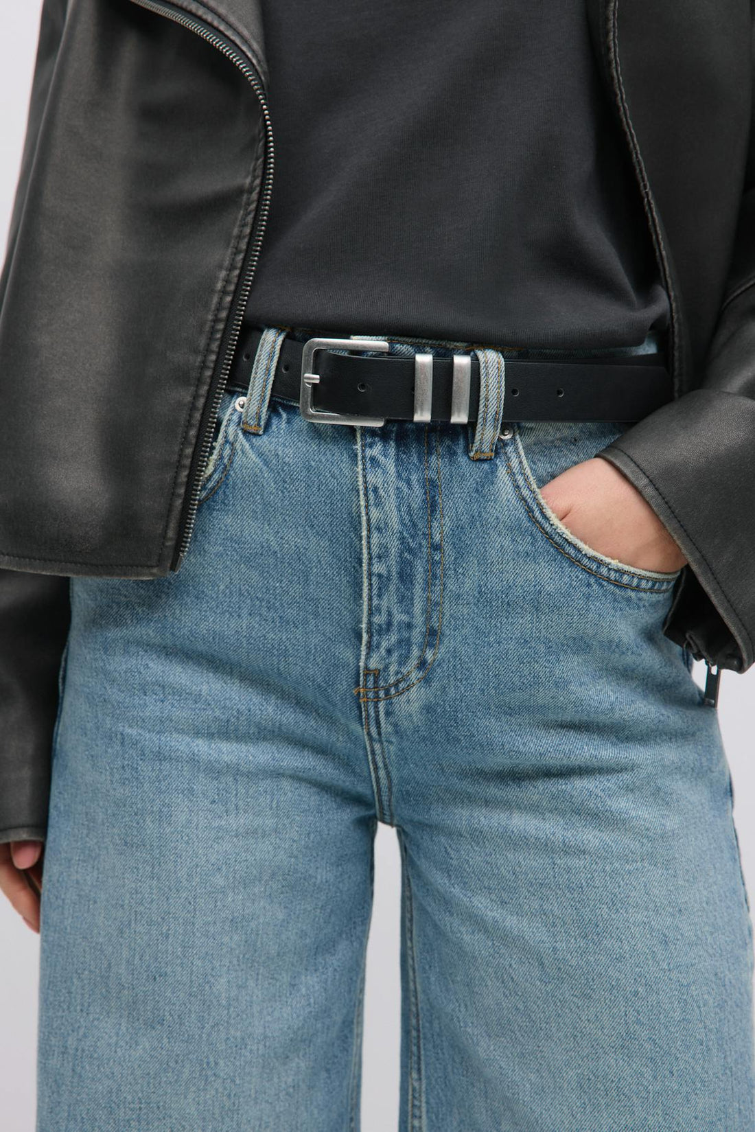 Two buckle belt - Black/silver
