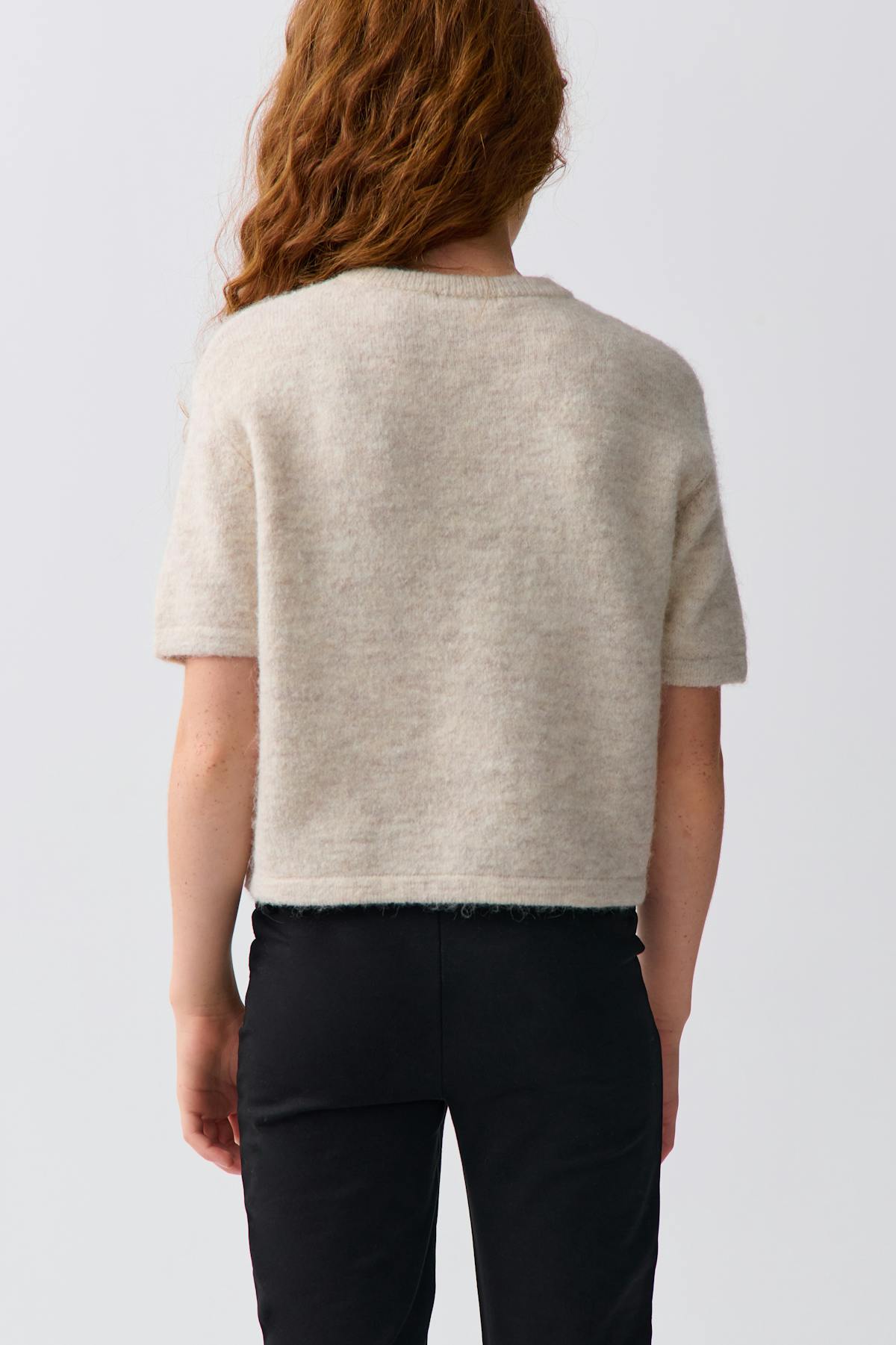 Y kn short sleeve top - Dk grey melange