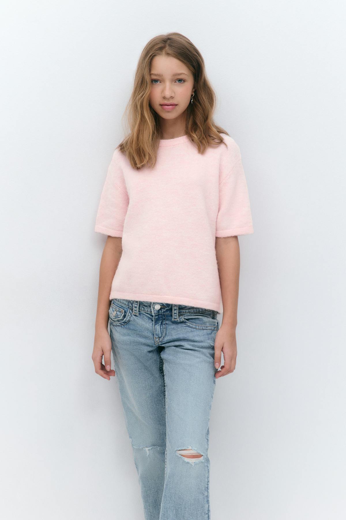 Y kn short sleeve top - Cashmere blue