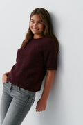 Y kn short sleeve top - Brown melange