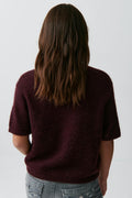Y kn short sleeve top - Dk grey melange