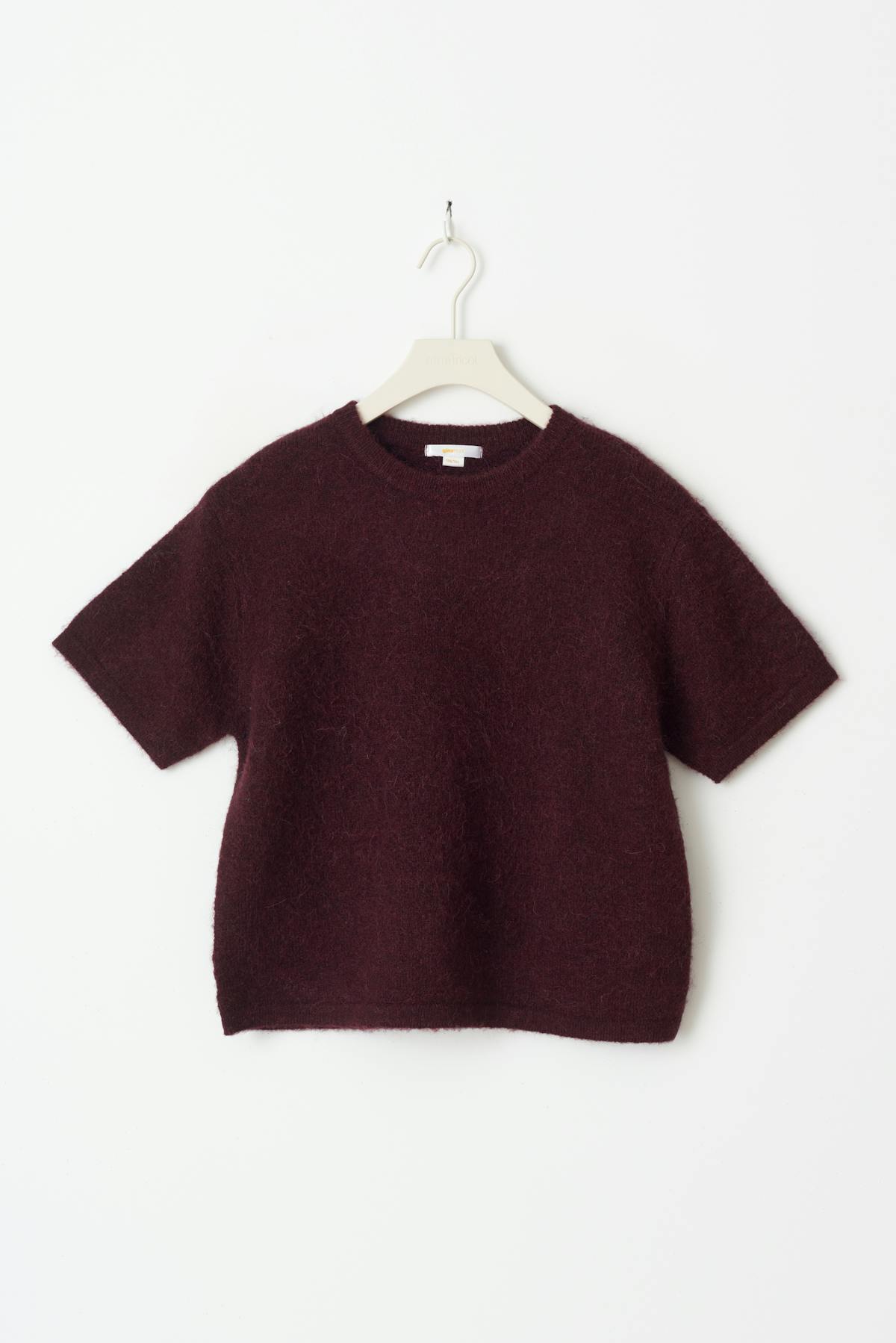 Y kn short sleeve top - Dk grey melange
