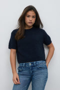 Y kn short sleeve top - Oat melange