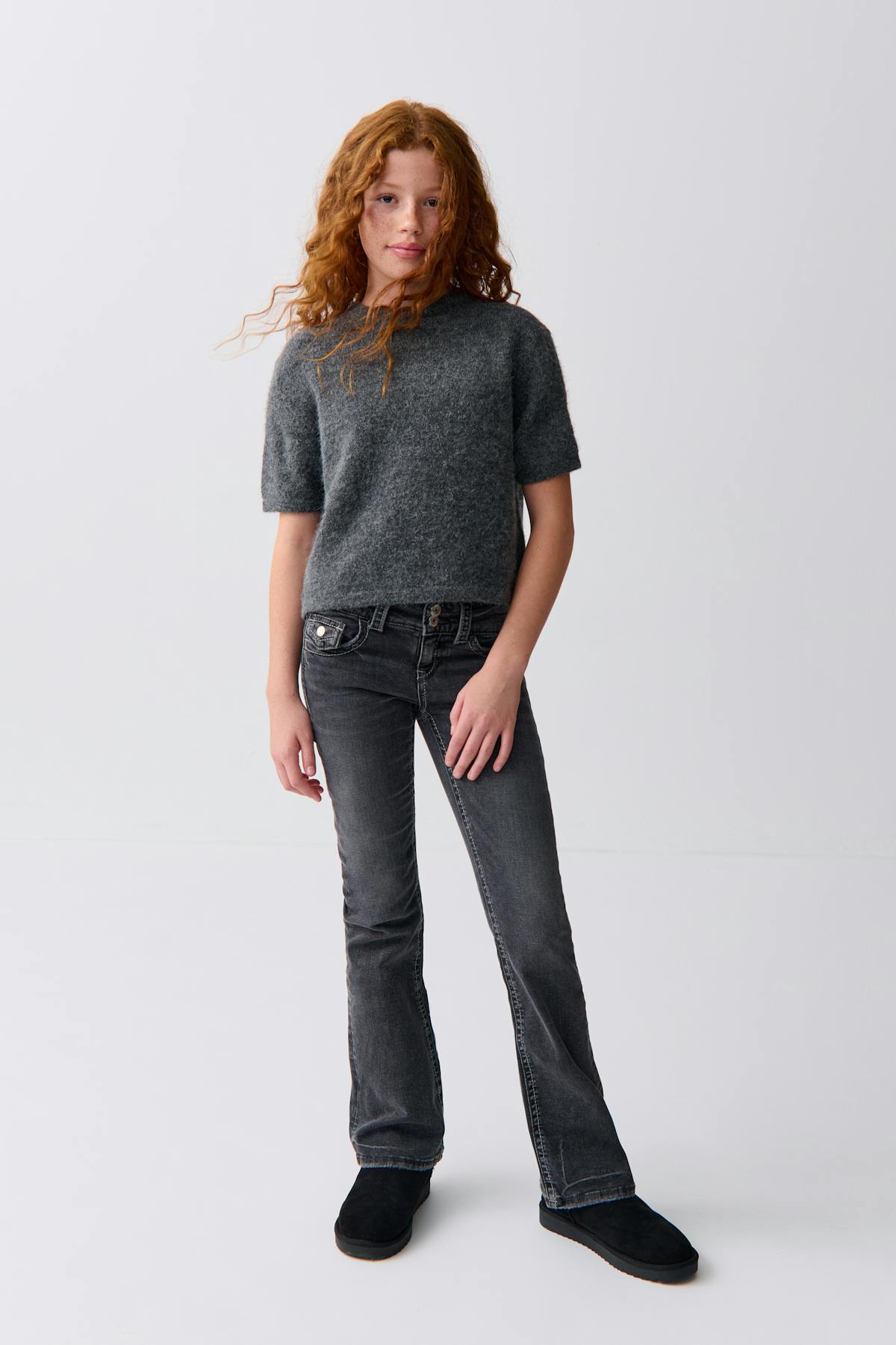 Y kn short sleeve top - Brown melange