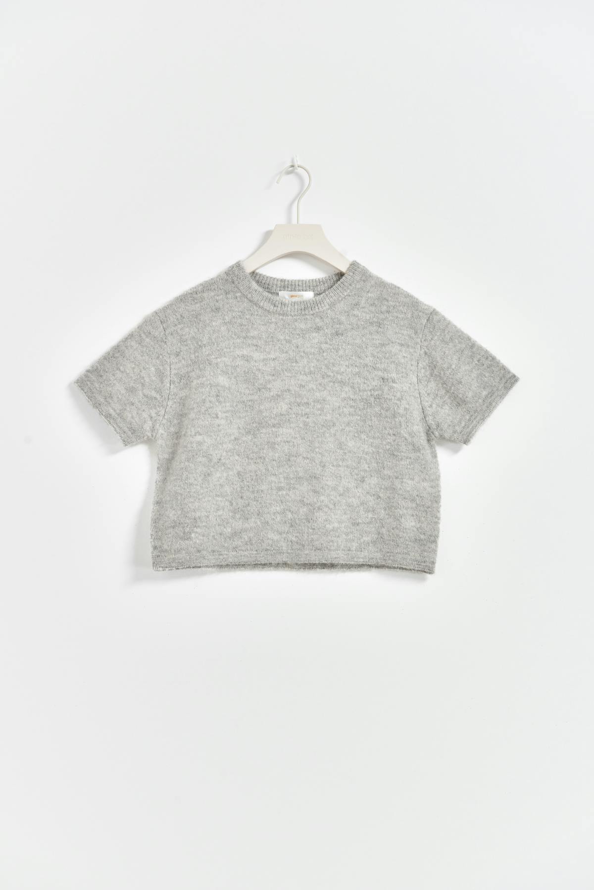 Y kn short sleeve top - Lt grey melange