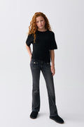 Y kn short sleeve top - Lt grey melange