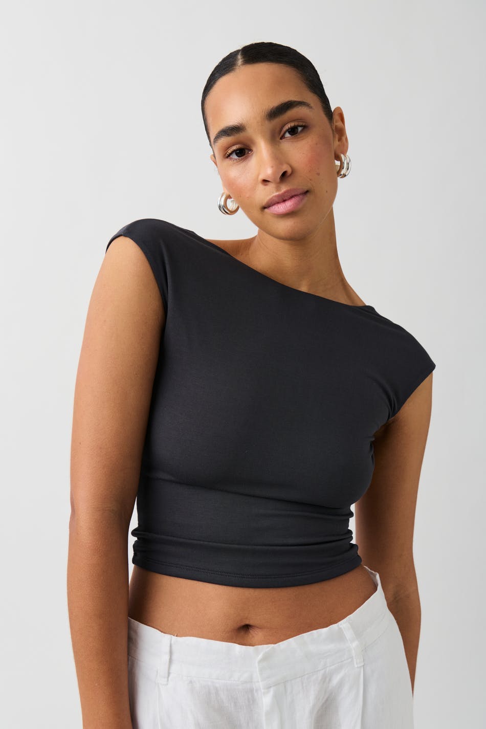 Soft touch open back top - Noir