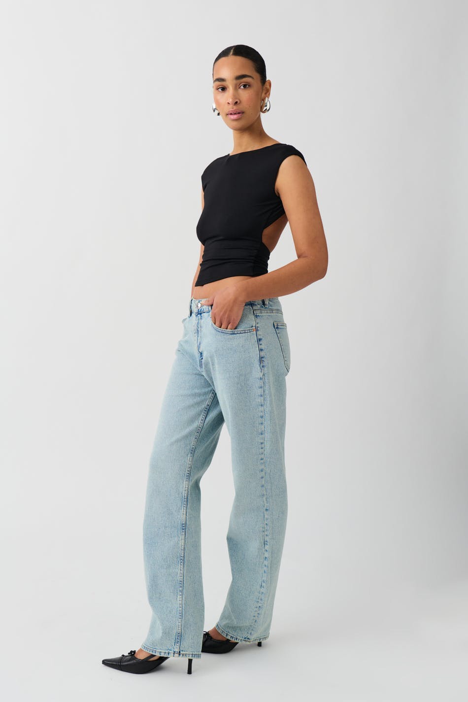 Soft touch open back top - Noir