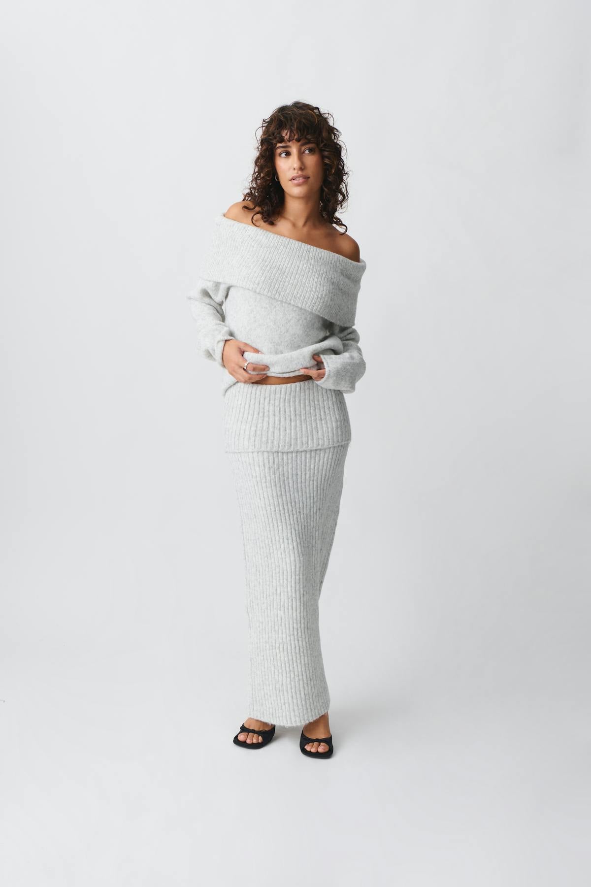 Knitted folded down skirt - Noir