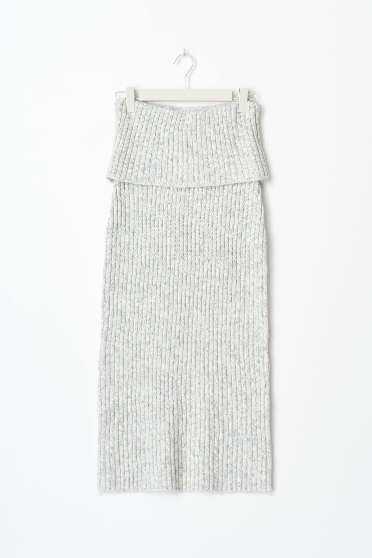 Knitted folded down skirt - Lt grey melange