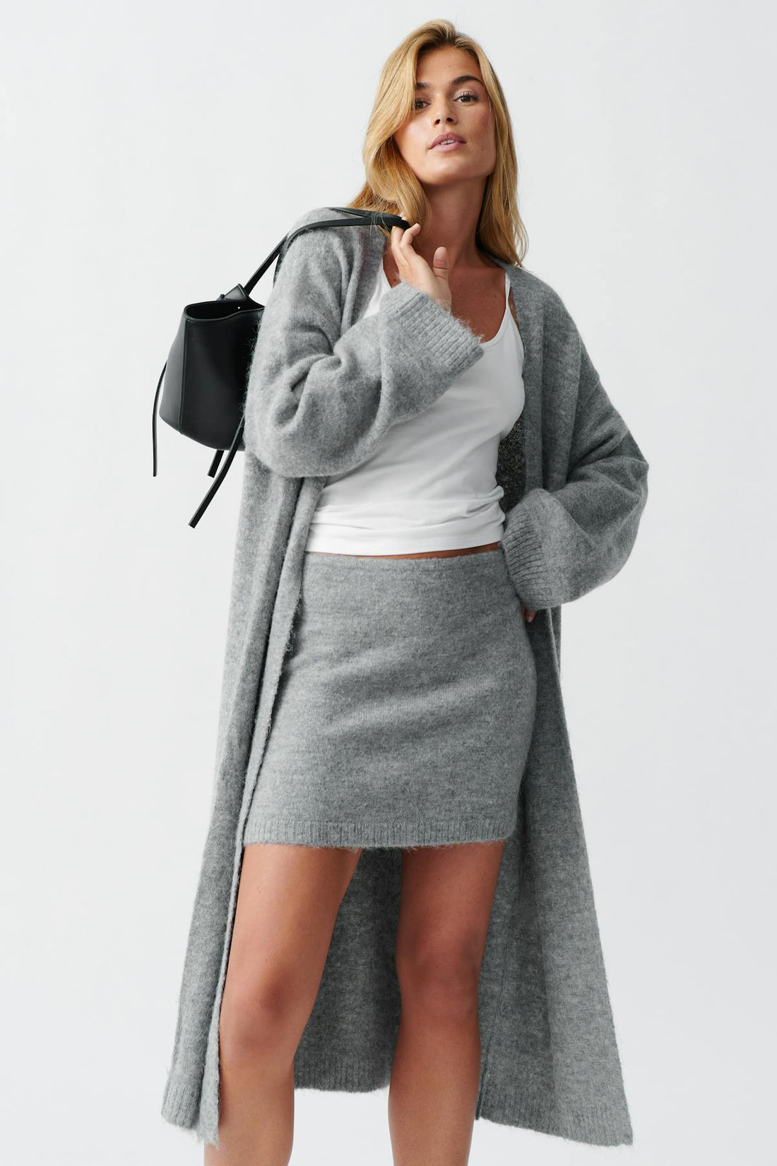 Long knitted cardigan - Mid grey mel