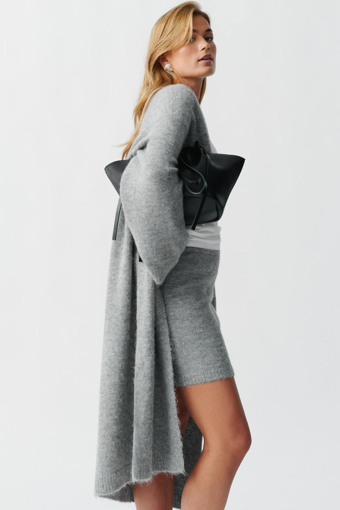 Long knitted cardigan - Mid grey mel