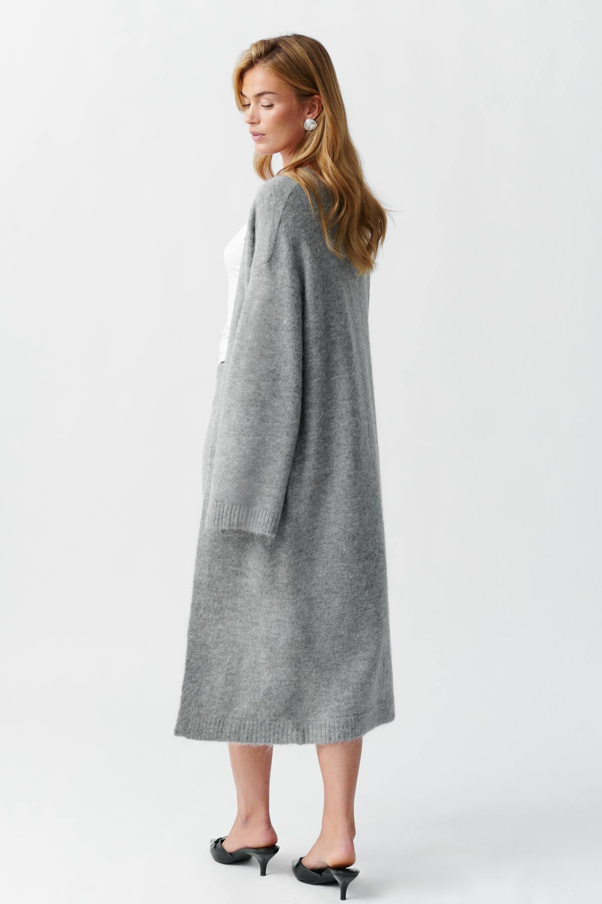Long knitted cardigan - Mid grey mel