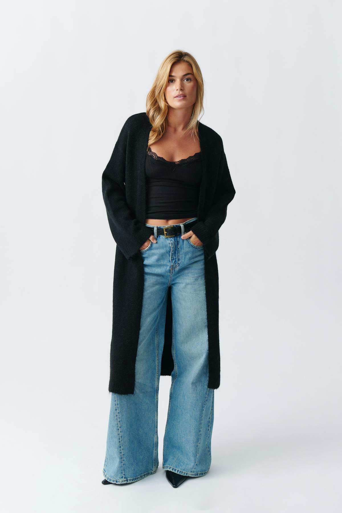 Long knitted cardigan - Mid grey mel