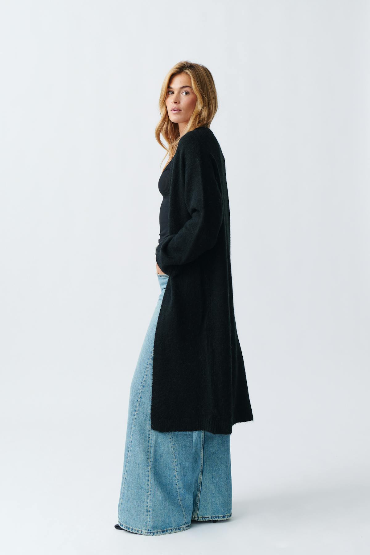 Long knitted cardigan - Noir