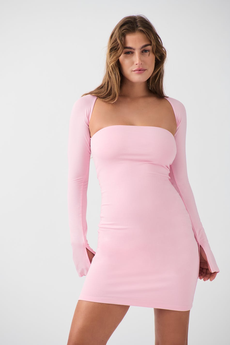 Square neck mini dress - Pink lady